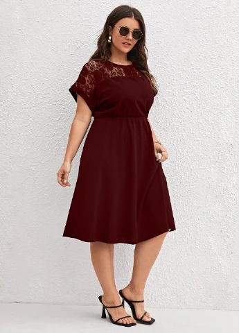 Бордовое кэжуал платье а-силуэт SHEIN однотонное