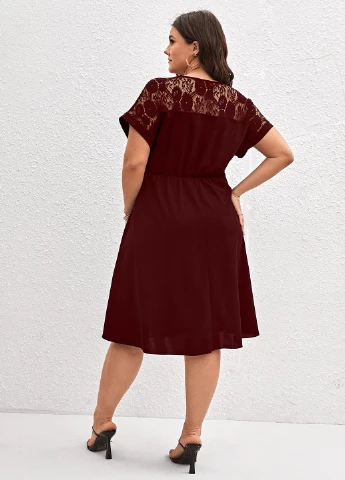 Бордовое кэжуал платье а-силуэт SHEIN однотонное