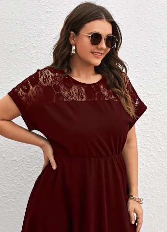 Бордовое кэжуал платье а-силуэт SHEIN однотонное