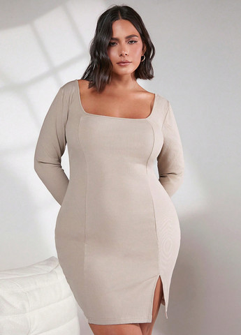 Бежева кежуал сукня силуетна SHEIN однотонна