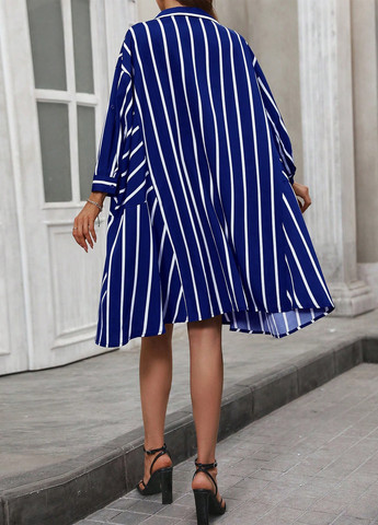 Темно-синее кэжуал платье оверсайз, рубашка SHEIN в полоску
