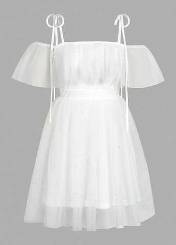 Белое праздничный, коктейльное платье с пышной юбкой SHEIN однотонное