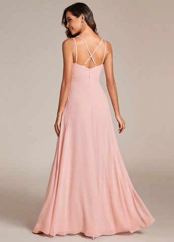 Светло-розовое вечернее платье в стиле ампир SHEIN однотонное
