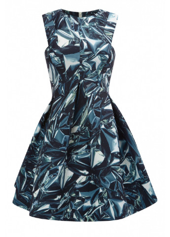 Комбінована вечірня неопренова міні сукня бебі долл, з пишною спідницею AQ/AQ з абстрактним візерунком