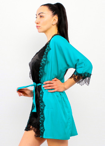 Бирюзовый демисезонный комплект (ночная рубашка, халат) Ghazel