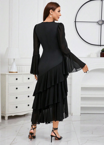 Черное вечернее, праздничный платье SHEIN однотонное