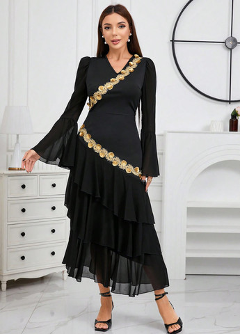 Черное вечернее, праздничный платье SHEIN однотонное