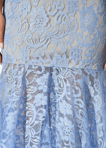 Голубое коктейльное платье с открытыми плечами, годе, с открытой спиной SHEIN с цветочным принтом