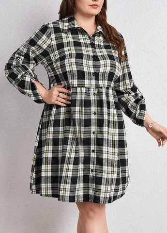 Черно-белое кэжуал платье клеш, рубашка SHEIN в клетку