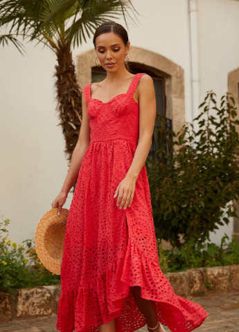 Красное повседневный красное платье с ажурной вышивкой Gepur