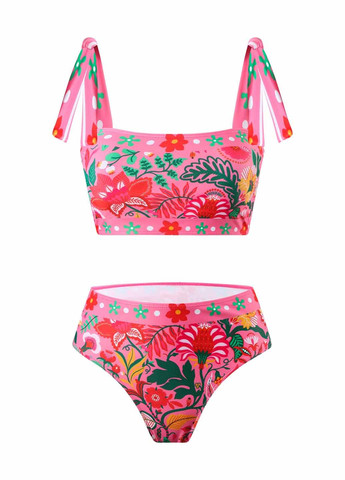 Розово-лиловый летний купальник (лиф, трусики) бандо, топ, раздельный SHEIN