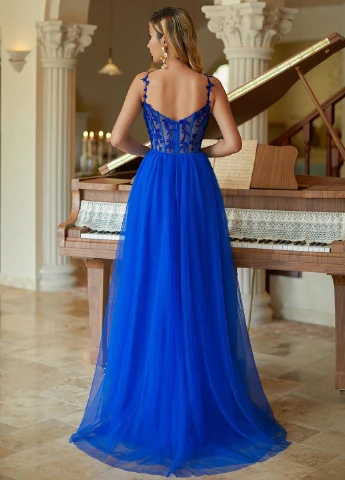 Синя вечірня сукня а-силует SHEIN однотонна