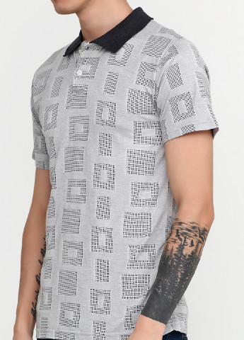 Светло-серая футболка-поло для мужчин Clartex с геометрическим узором