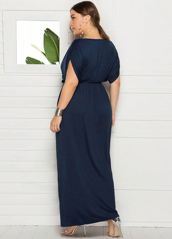 Темно-синее вечернее, кэжуал платье в греческом стиле, на запах, в стиле ампир SHEIN однотонное