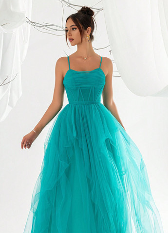 Бірюзова святковий, вечірня сукня з пишною спідницею SHEIN однотонна