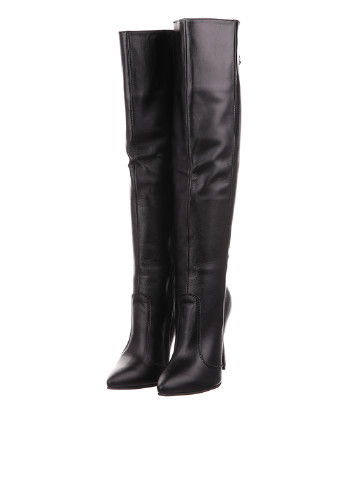 Женские черные сапоги ботфорты Avk Style с цепочками и на высоком каблуке