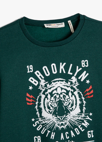 KOTON свитшот надпись темно-зеленый кэжуал полиэстер, трикотаж