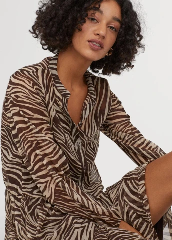 Коричневое кэжуал платье оверсайз H&M зебра