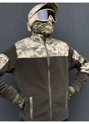 Кофта флисовая мужская военная тактическая с липучками под шевроны ВСУ (ЗСУ) Пиксель 8024 46 размер хаки Power (254441036)
