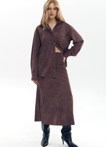 Коричневая кэжуал однотонная юбка Gepur а-силуэта (трапеция)