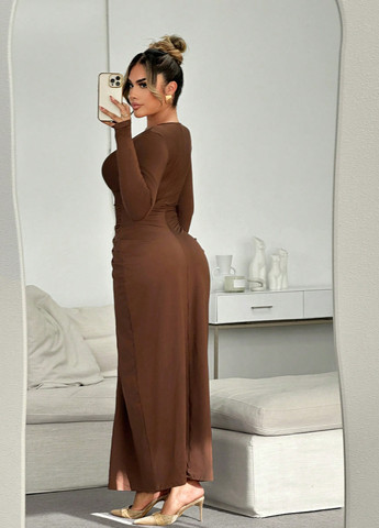 Коричнева кежуал сукня силуетна SHEIN однотонна