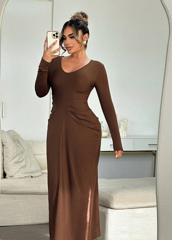 Коричнева кежуал сукня силуетна SHEIN однотонна