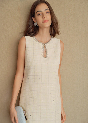 Бежевое праздничный, кэжуал платье а-силуэт SHEIN однотонное