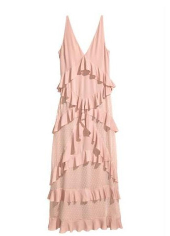 Розовое кэжуал длинное платье с оборками H&M однотонное