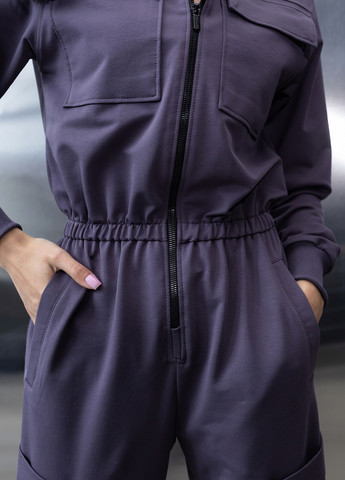 Хлопковый комбинезон с поясом и молнией TOTALFIT комбинезон-брюки однотонный фиолетовый кэжуал, спортивный двунитка, хлопок