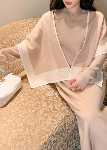 Бежевый демисезонный комплект (платье, накидка) SHEIN