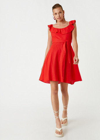 Красное кэжуал платье клеш KOTON однотонное