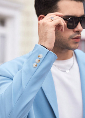 Світло-блакитний демісезонний костюм (піджак, штани) брючний SHEIN