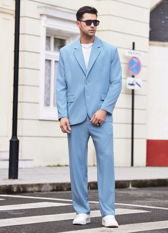 Світло-блакитний демісезонний костюм (піджак, штани) брючний SHEIN