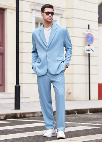 Світло-блакитний демісезонний костюм (піджак, штани) брючний SHEIN