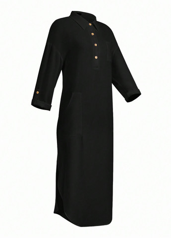 Черное кэжуал платье рубашка SHEIN однотонное