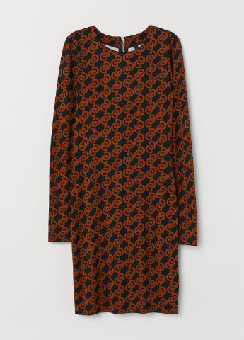 Коричневое кэжуал платье футляр H&M с геометрическим узором