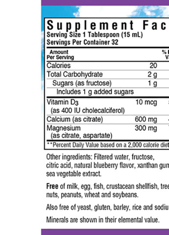 Жидкий Кальций Цитрат Магния + Витамин D3, Вкус Лимона,, 16 жидких унций (472 мл) Bluebonnet Nutrition (228292236)