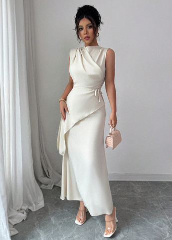 Молочна вечірня сукня кльош, силуетна SHEIN однотонна