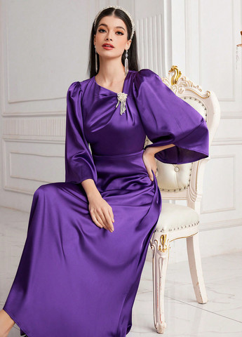 Фиолетовое кэжуал, коктейльное платье SHEIN однотонное