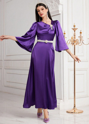 Фиолетовое кэжуал, коктейльное платье SHEIN однотонное