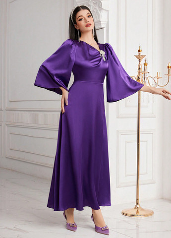 Фиолетовое кэжуал, коктейльное платье SHEIN однотонное