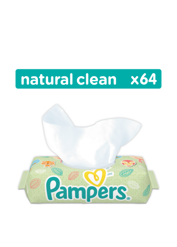 Влажные салфетки Natural Clean (сменный блок), 64 шт. Pampers (9452297)