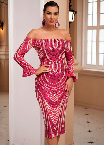 Фуксинова (кольору Фукія) вечірня сукня силуетна SHEIN