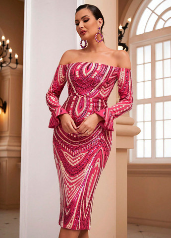 Фуксинова (кольору Фукія) вечірня сукня силуетна SHEIN