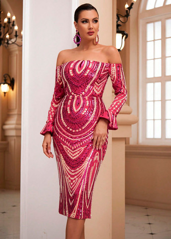 Фуксинова (кольору Фукія) вечірня сукня силуетна SHEIN