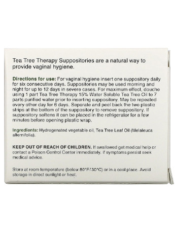Суппозитории с маслом чайного дерева для вагинальной гигиены, 6 шт. Tea Tree Therapy (243683166)