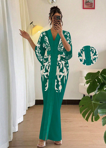 Зеленое праздничный, кэжуал платье футляр SHEIN с цветочным принтом