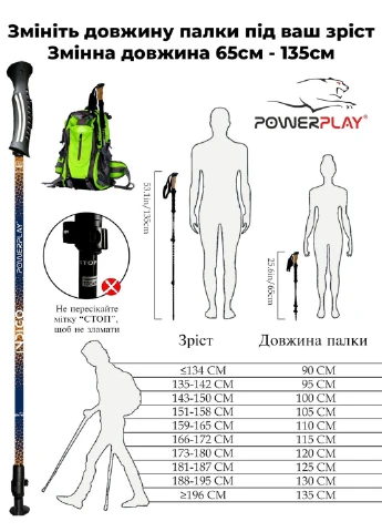Палиці для скандинавської ходьби 80-135 см PowerPlay (253490538)