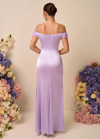 Лавандова святковий, вечірня сукня з відкритими плечима SHEIN однотонна