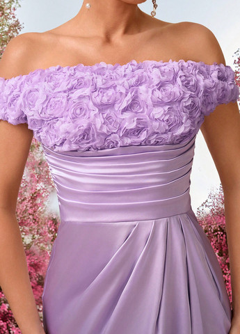 Лавандова святковий, вечірня сукня з відкритими плечима SHEIN однотонна